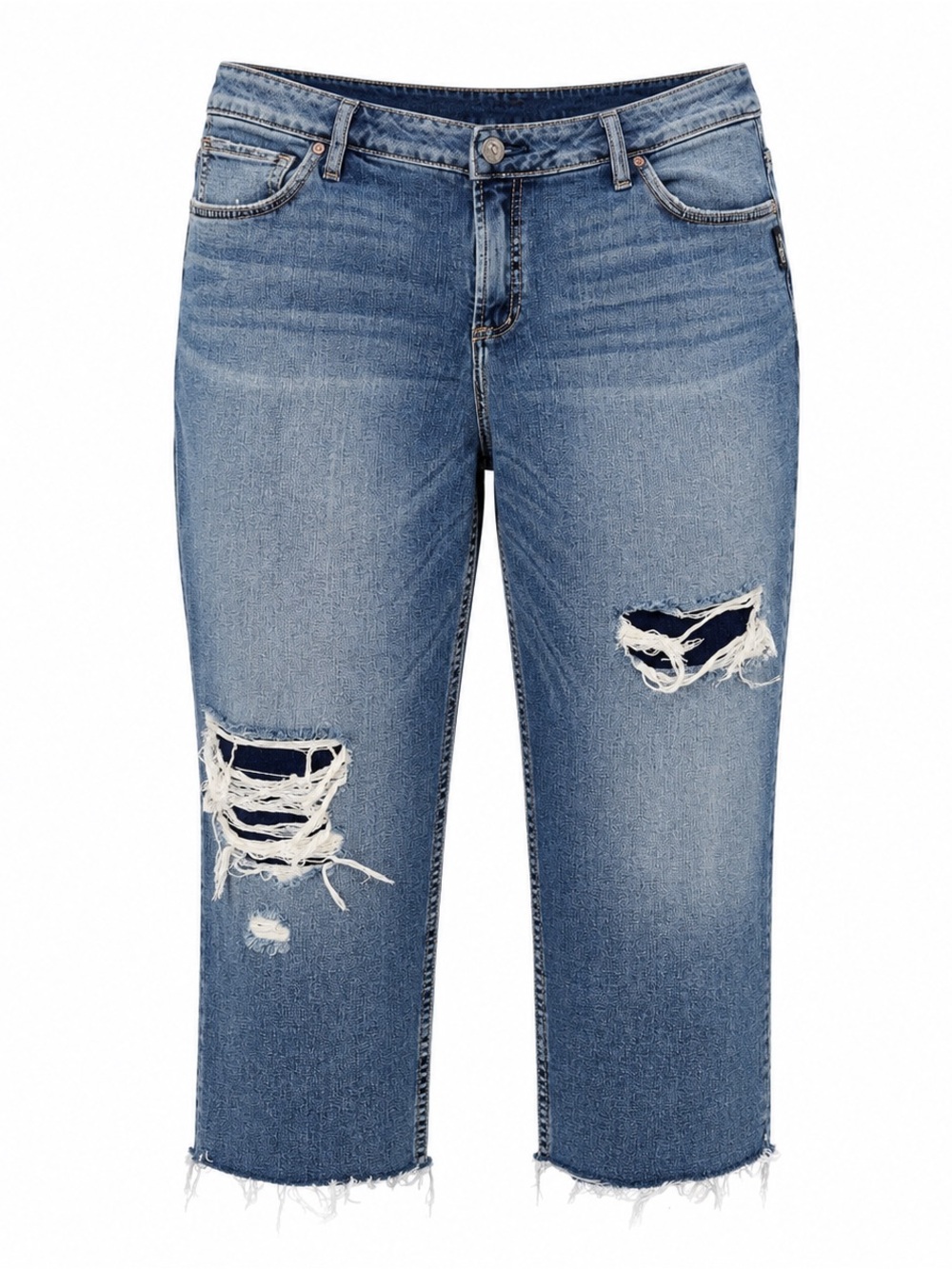 Silver Jeans Faded Light Blue Ripped Cropped Ankle Jeans